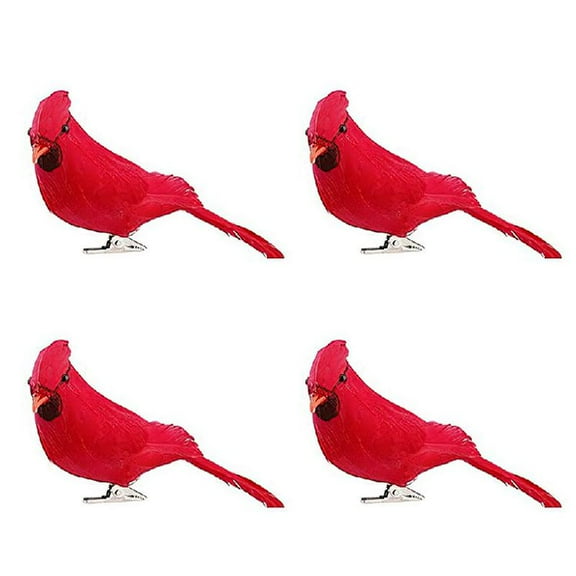 Zeiwohndc 4pcs Imitation Feather Red Birds Cardinal Clips On Christmas Tree Decorations