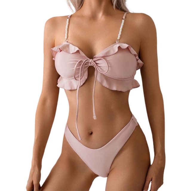Swimsuits Women Underwire Set with Thick Padding Separates Bikinis Pink Bathing Suits for Women M