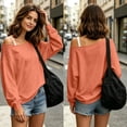 thumbnail image 5 of Auralook Womens Off the Shoulder Tops Sweatshirts Lightweight Oversized Pullovers Long Sleeve Loose Fit Tunic Tops, 5 of 9
