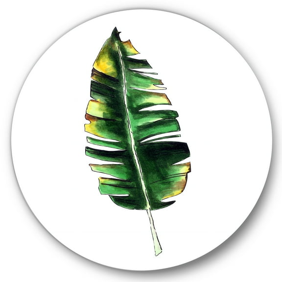Designart 'Single Banana Leaf On White' Bohemian & Eclectic Circle Metal Wall Art 29x29 - Disc of 29