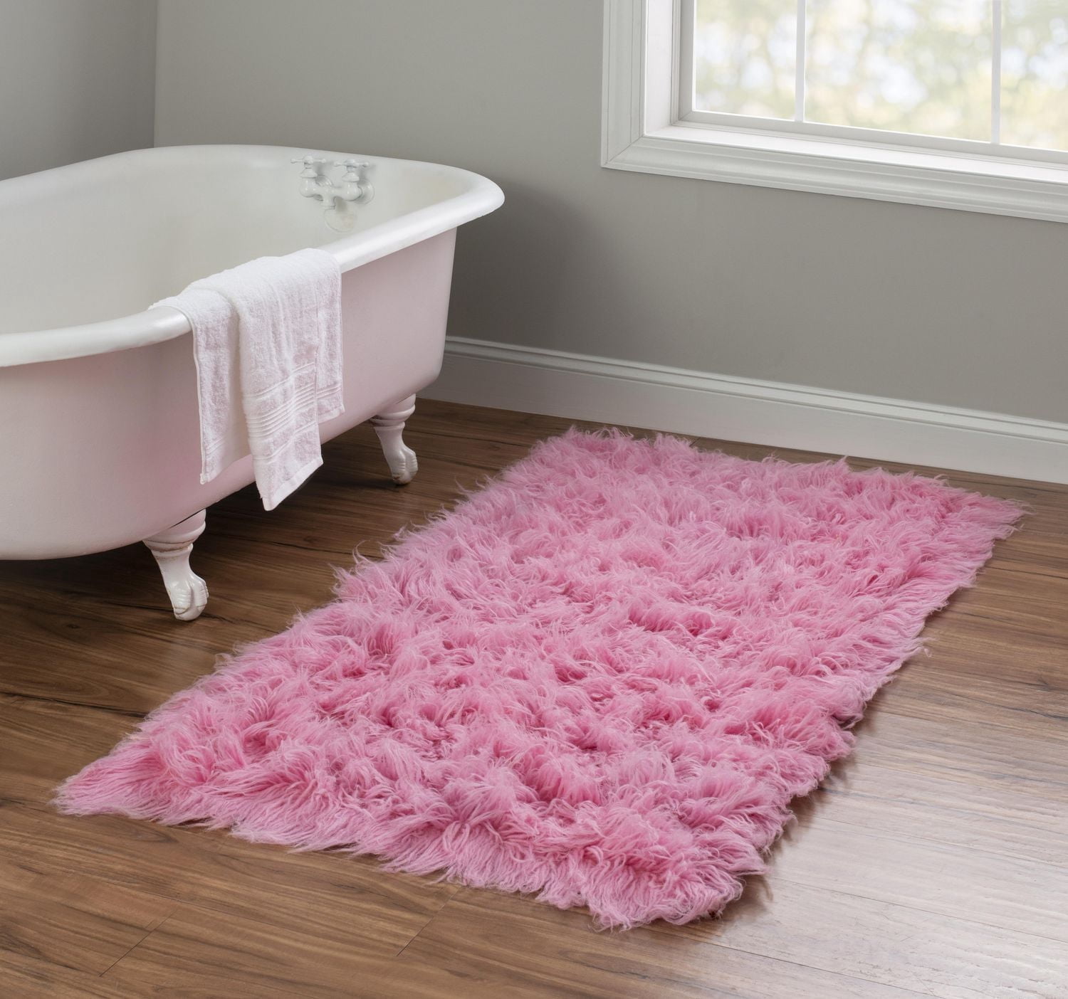 New Flokati 1400gr 2'4" x 4'8" Accent Rug, Pastel Pink