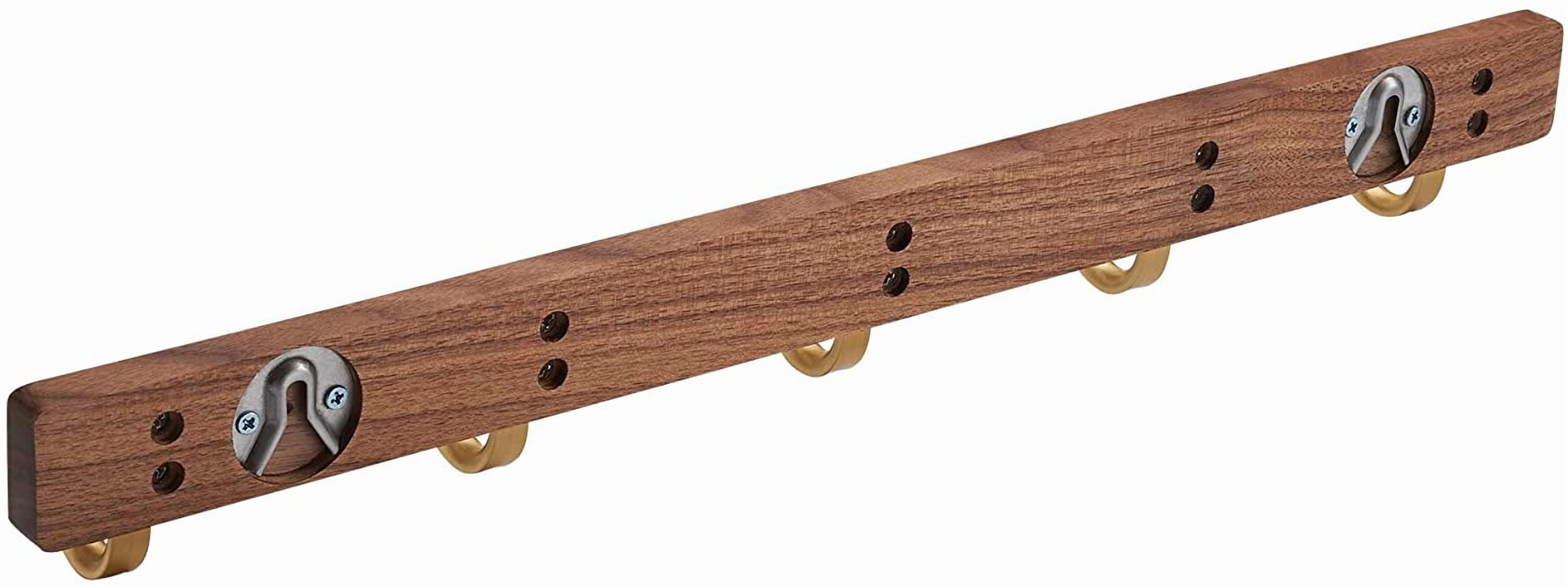 Wall Mounted Coat Rack, Entryway Hanging Rack with Rustic Hooks for Coat, Scarf, Bag, Towel, Key, Cap, Hat - Walnut Gold Matt (5 Hooks - J Shape)