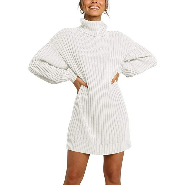 Vestido de suéter de gran tamaño suelto informal de manga larga con cuello alto para mujer vestidos de suéter de invierno suave Xemadio WMZL-2283-46