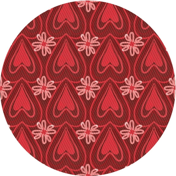 Ahgly Company Machine Washable Indoor Round Transitional Red Area Rugs, 4' Round