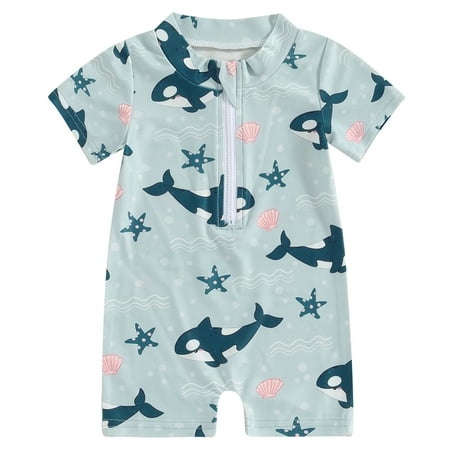 

Toddler Baby Boys Sun Protection Swimsuit Short Sleeve Shark Print Zipper Swimwear Bathing Suit