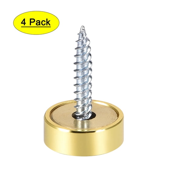 Tornillos de espejo de 16 mm con tapa decorativa, clavos pulidos en oro, paquete de 4