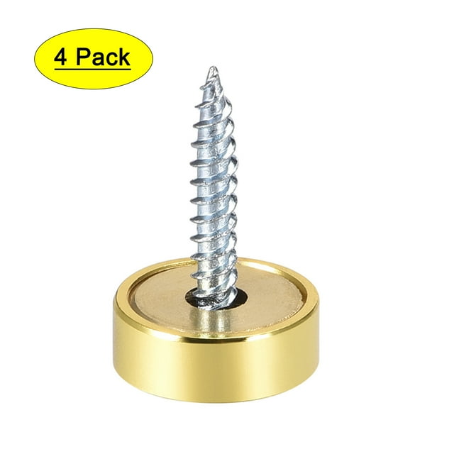 Tornillos de espejo de 16 mm con tapa decorativa, clavos pulidos en oro, paquete de 4