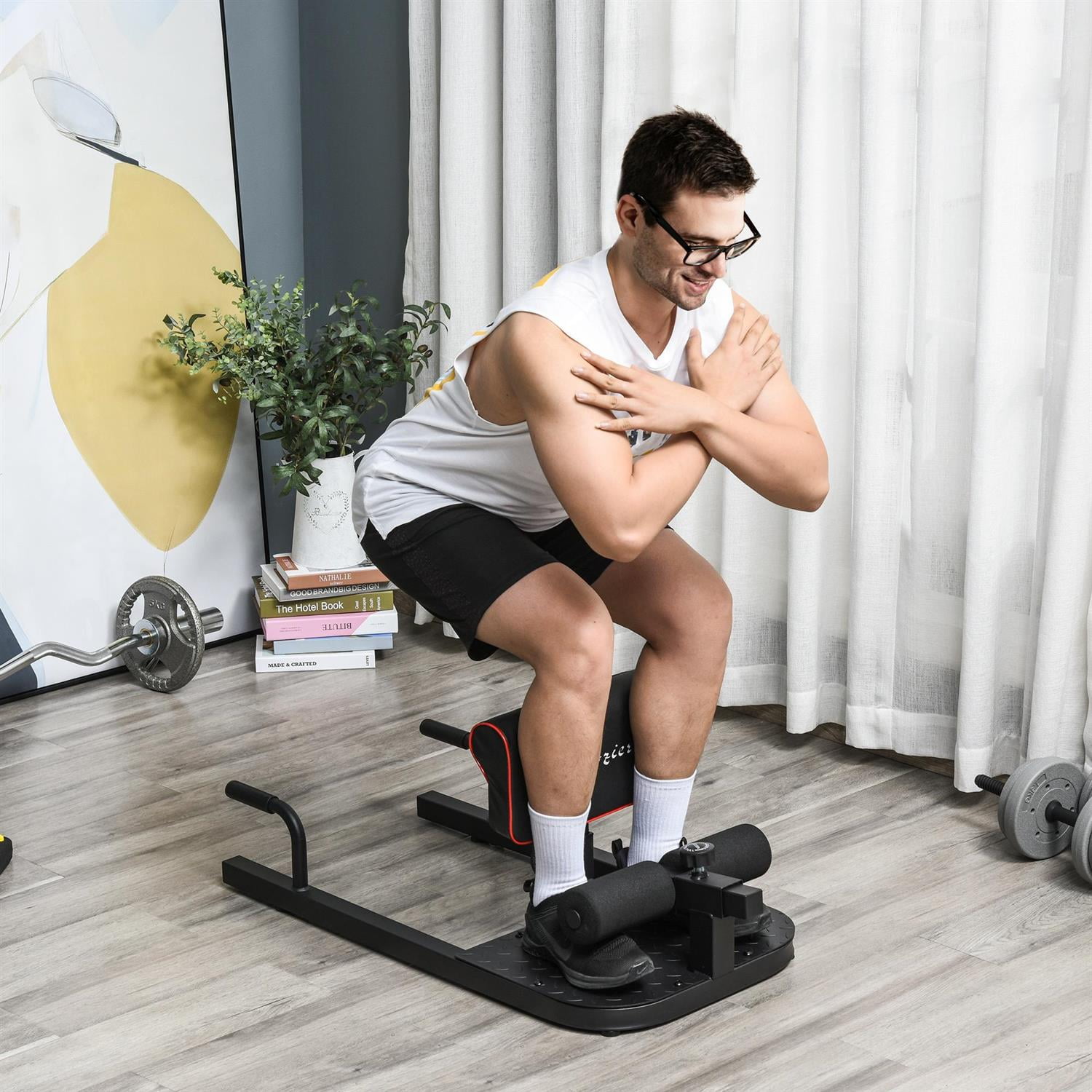 Demifill 3 in 1 Padded Push Up Sit Up Squat Machine - Black, Home Gym Fitness Equipment