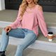 thumbnail image 2 of Camiseta de manga larga con cuello en U para mujer: prenda suave y cómoda para otoño/invierno, color liso, detalles recortados, estilo versátil., 2 of 8