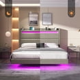 thumbnail image 3 of Merluxy Floating Bed Frame with LED Lights, Upholstered Platform Bed with Charing Station & Storage Wingback Headboard, Easy Assembly,King,Khaki, 3 of 8