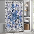 thumbnail image 6 of Blue Flower Shower Curtain, 72" x 72", Spring Retro Blue Rose Floral Plant Branch Wood Grain Waterproof Bathroom Curtain Washable Shower Curtain Set with 12 Hooks, 6 of 9