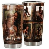 Personalized Couple Themed Tumbler with 5 Photos and Names Travel Mug Cup Stainless Steel Gift For Couples Him Her Valentine's Day Wedding Anniversary