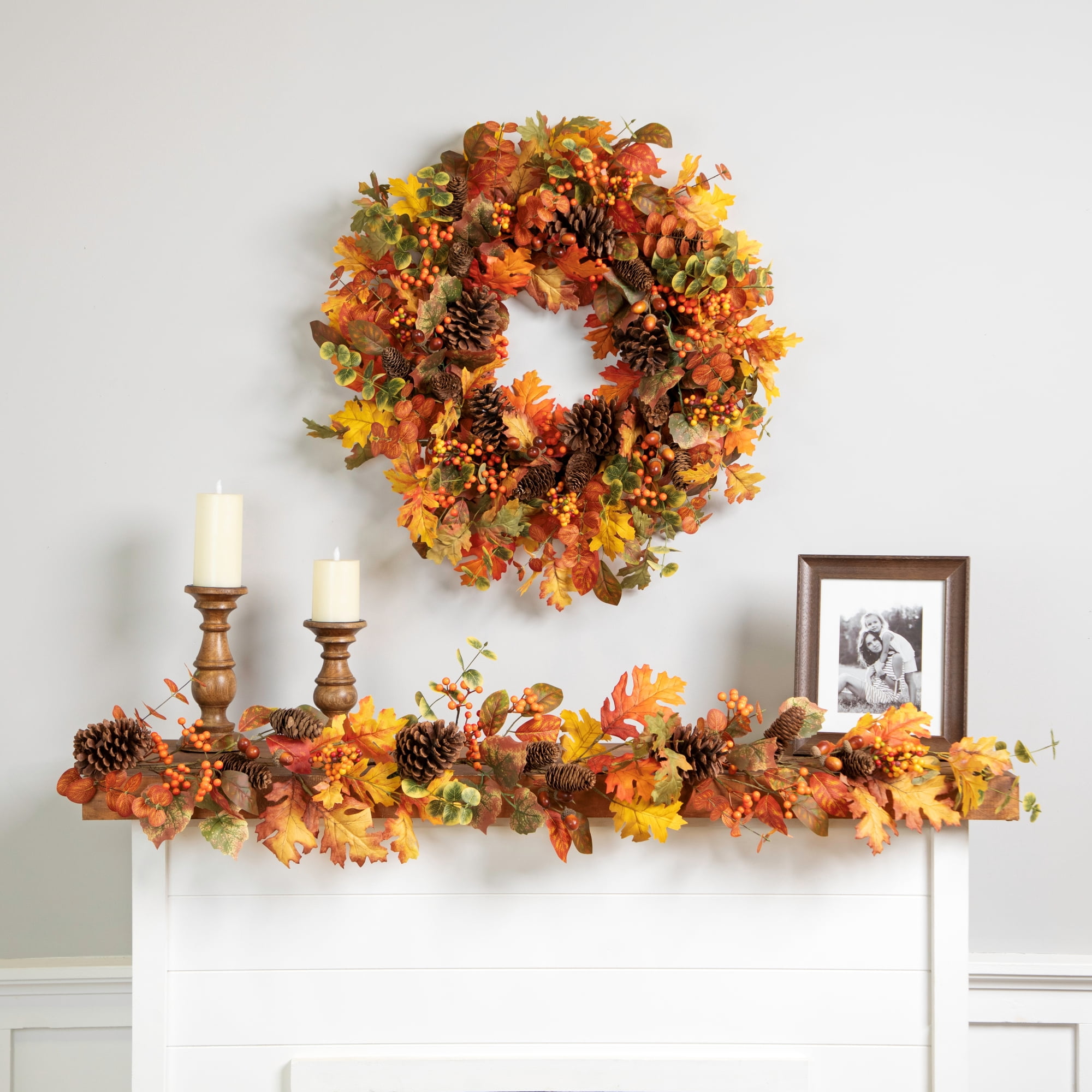 Acorns Pinecones and Mixed Autumn Foliage Artificial Fall Harvest Garland - 5' x 8"