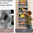 thumbnail image 4 of Over The Door Organizer with LifetimeWarranty, 4 Shelves & 4 Side Pockets, Large Storage Rack Holds 44lb, Heavy-Duty Reinforced Mesh Shelf for Bathroom, Closet, Toy Organization, Shoes, Towels, Grey, 4 of 7