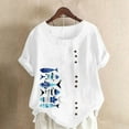 thumbnail image 2 of Raeneomay Oversized T Shirts for Women Casual Cotton and Linen Top Ocean Fish Printed Short Sleeve Button Tunic T-Shirt Blouse Tops, 2 of 4