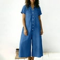 thumbnail image 7 of Women's Loose-Fitting Linen Jumpsuit with Short Sleeves and Solid Color, 7 of 7