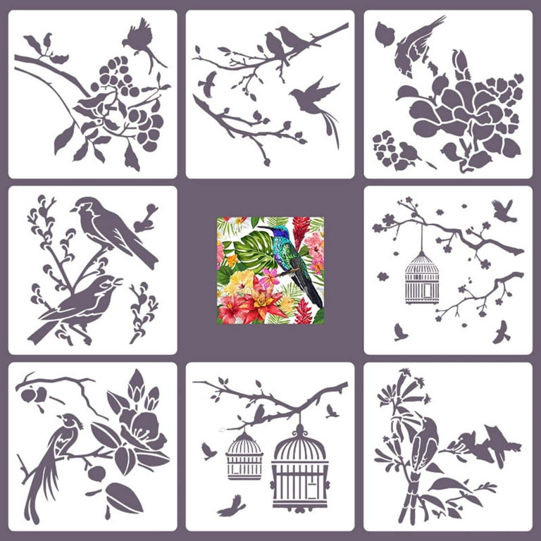 CrafTreat 12 Pieces Birds and Butterfly Stencils for Painting (6x6) Bird House Templates Bird Stencils for Painting Reusable Beautiful Design