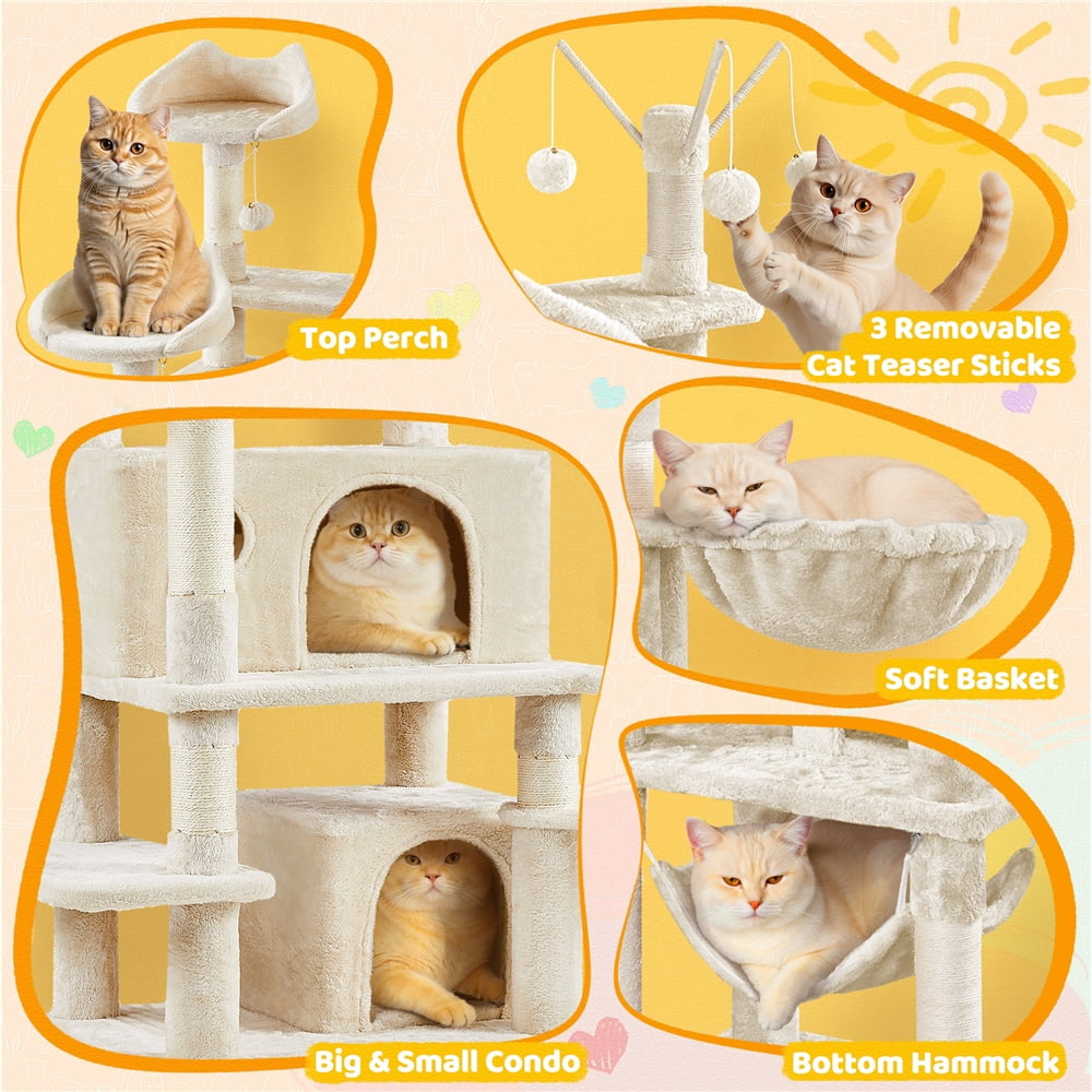Yaheetech Multi-Level 67.1'' H Cat Tree Cat Tower with Condos, Beige