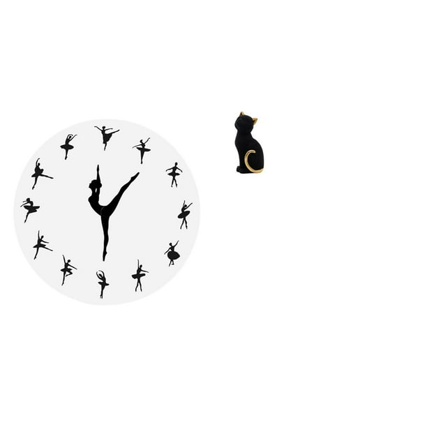 Reloj De Pared Con Diseño De Gato Bailarina, Reloj Silencioso De Resina Decorativa Con Diseño De Bailarina, Ideal Para Cocina, Oficina, Entrada Del Hogar, Estantería, Sala De Estar Y