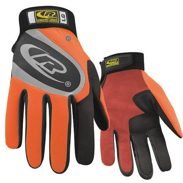 RINGERS GLOVES 13610 Mechanics Gloves, L, Orange, Reinforced Split