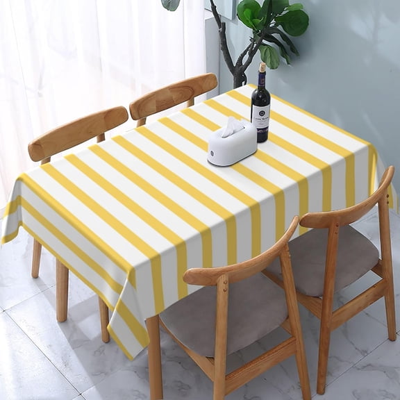 Rectangle Tablecloth Yellow and White Stripes Oblong Table Cover Washable Table Cloths for Kitchen Dinning Party Tabletop Modern Decoration 60 x 84inch