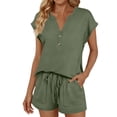 thumbnail image 3 of Women's V Neck Button Two Piece Suit Short Sleeve Loose Fit, 3 of 9