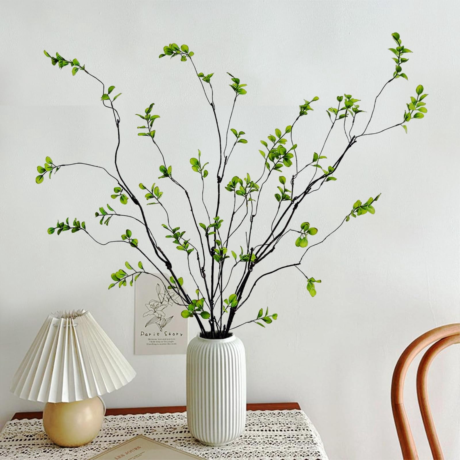 4Pcs Artificial Greenery Stems Plants, 35" Realistic Fake Ficus Twig Branches, Faux Leaf Spary Branches for Vase Filler Home Office Wedding Decoration