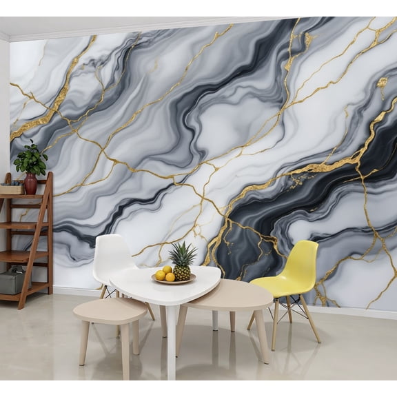 Wallpaper Black White Marble Texture Gold Veins Abstract Art Peel and Stick Wall Murals 69"H x 96"W Removable PVC Wall Paper Self-Adhesive Wall Paintings Art Decor for Bedroom Living Room