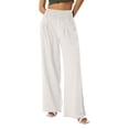 thumbnail image 5 of Idoravan Women's Plus Size Pants Clearance Womens Fashion Casual Solid Color Split High Waist Loose Mopping Long Cotton Linen Wide Leg Pants, 5 of 8