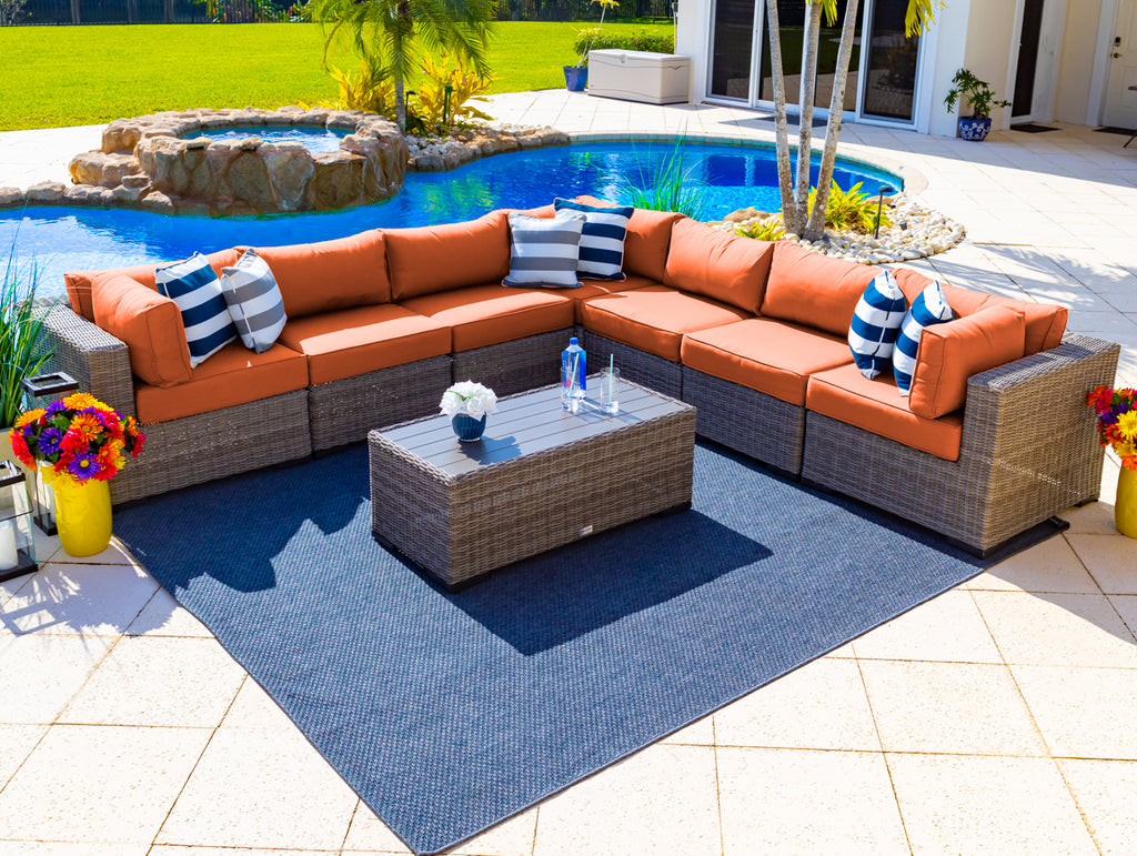 Tuscany 8-Piece Resin Wicker Outdoor Patio Furniture Sectional Sofa Set with Seven Modular Sectional Seats and Coffee Table (Half-Round Gray Wicker, Sunbrella Canvas Tuscan) - image 1 of 4