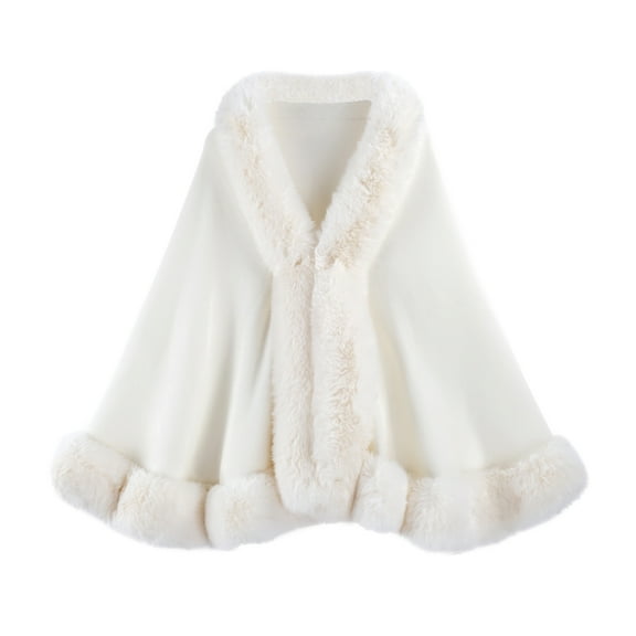 Faux Fur Shawl Wrap Winter Warm Knitted Cardigan Jacket Evening Dresses Cape for Women White One Size