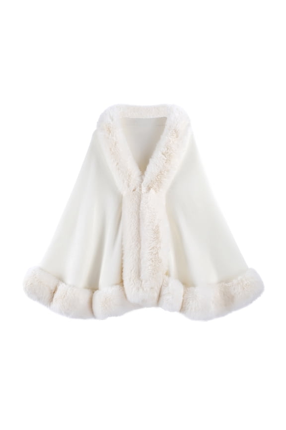 Womens Faux Fur Shawl Wrap Winter Warm Knitted Cardigan Jacket Evening Dresses Cape Shrug White