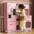 thumbnail image 3 of lalalark Pink Play Kitchen Set for Girls Wooden Toy with Light, Sound, Fridge, Ice Maker, Pretend Play Furniture with Storage, Gift for Kids Christmas, 3 of 12