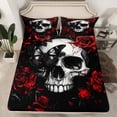 thumbnail image 2 of Homewish Gothic Skull 4pcs Bed Sheets For Female Men Adults,Red Rose King Sheets,Chic Flowers Super Cozy Sheet Set,Exotic Style Bedroom Decor, 2 of 7