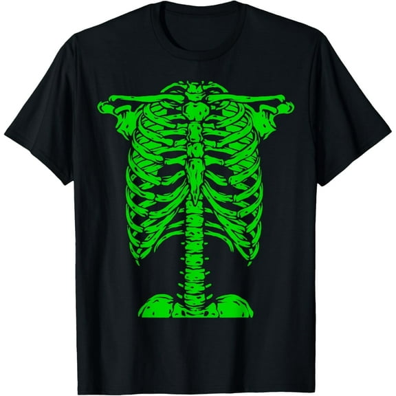 Skeleton Green Rib Cage Bone Costume Halloween Graphic X-Ray T-Shirt