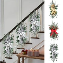 Christmas Artificial Swags, 23.6" Xmas Cordless Stairway Swag Teardrop Trim Wreath Door Stair Garland Christmas Swags for Indoor Outdoor Home Decor