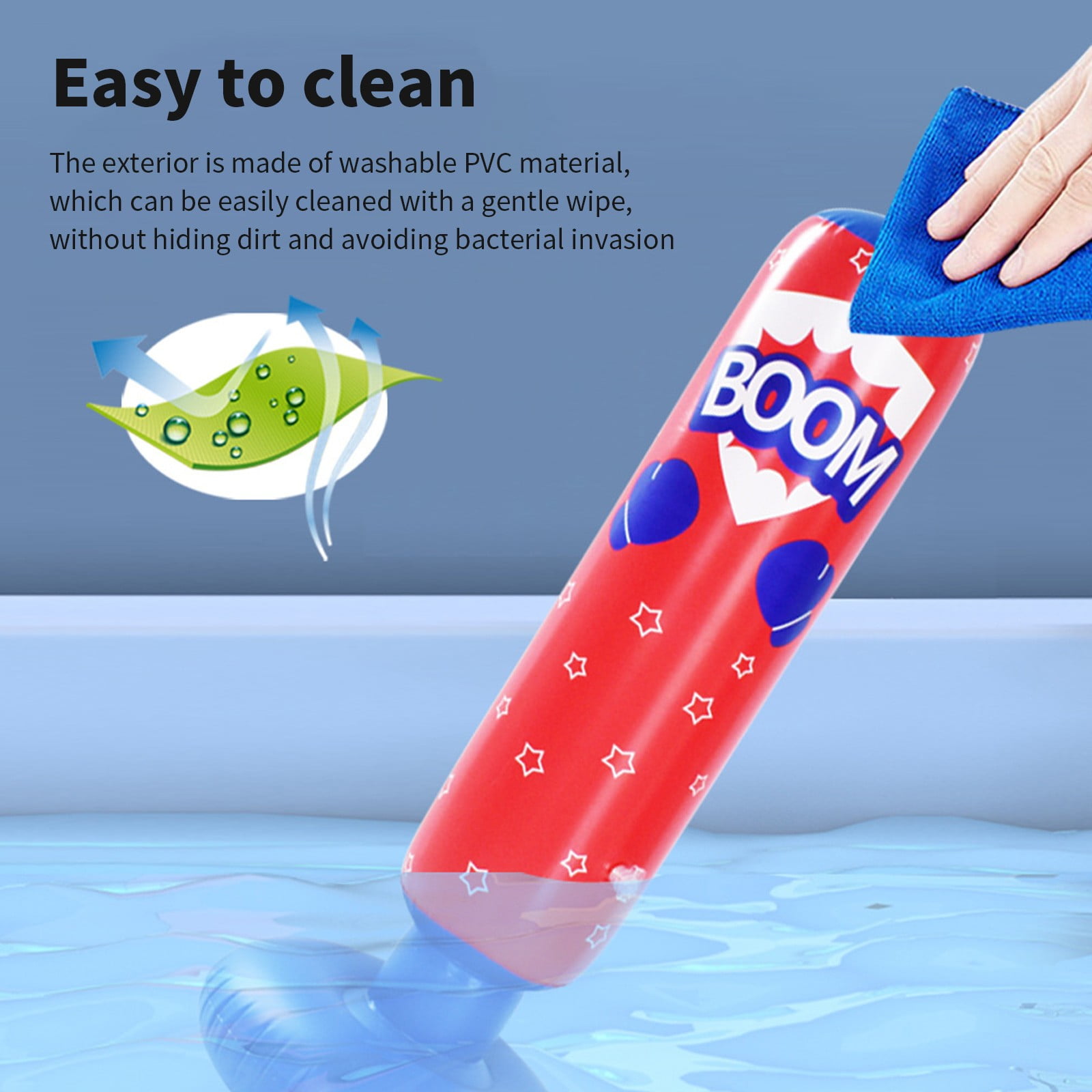 63 Inch Inflatable Boxing Bag for Kids, Standing Punching Tumbler with Water Sand Base, Heavy Duty PVC Kick Boxing Equipment for Boys Girls, Home Stress Relief