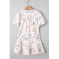 thumbnail image 6 of Women's Pink Floral Striped Print Mini Dress with Contrast Trim and Tie Split Neck | [ZhiHiMeRi] | (US 12-14)L, 6 of 12