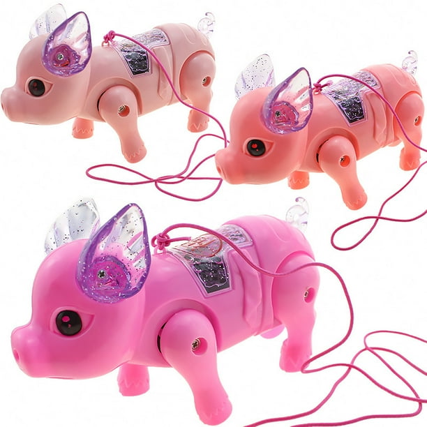 Electric Light Music Walking Pig Toy Luminous Cartoon Pink Pig with Leash for Kids Children Girls