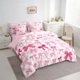 thumbnail image 3 of Manfei Girly Pink Ribbon Bedding Comforter Set 7pcs for Girls, Cute Buffalo Plaid Queen Bedding Sets, Princess Style Reversible Queen Sheet Sets, Super Cozy Room Decor, 3 of 7