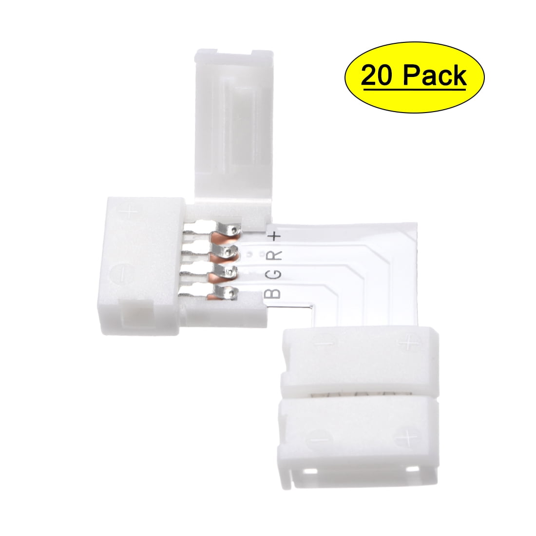 10mm 4P L-shape Connector Clip for 5050 RGB 4 Conductor LED Strip Lights 20Pcs