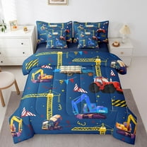 Erosebridal Construction Truck Bedding Sets Twin Size, Rustic Tractor Comforter Sets with Sheets, Cartoon Vehicle Reversible Bedding Twin Size, Lightweight Room Decoration, 7pcs