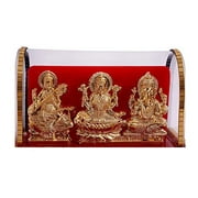 International Gift Gold Lord Ganesh & Maa Lakshmi & Sarswati Acrylic Idol/Hindu God Ganpathi & Goddess