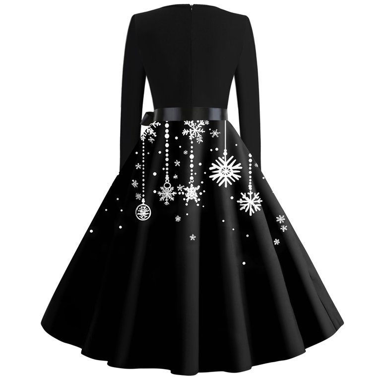 Christmas Snowflake Print Dress Casual Crew Neck Long Sleeve - United Arab Emirates