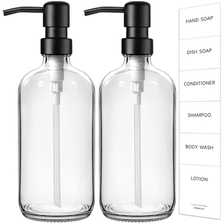 GM GMISUN Glass Soap Dispenser, Clear Hand and Dish Soap Dispenser Set with Labels - 2 Pack