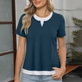 thumbnail image 2 of ZHYou 2 in 1 Layered Short Sleeve T Shirts for Women Casual Loose Fit Crew Neck Color Block Summer Tops Navy S, 2 of 6