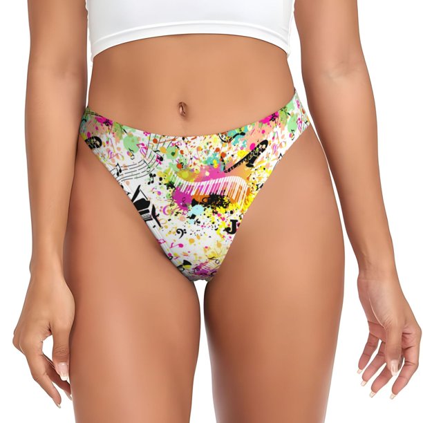 Fotbe Retro Musical Tanga Sin Costuras para Mujer con Estampado – Panties Invisibles, Transpirables y Cómodos para Uso Diario-Small
