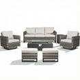 thumbnail image 2 of Patiobula Outdoor Oversized Patio Furniture Set with Fire Pit Table, All-Weather Wicker Sectional Swivel Rocker Chairs Sets,Luxury 7-Seat Conversation Set for Porch, Balcony, Deck, Gray/Beige, 2 of 12