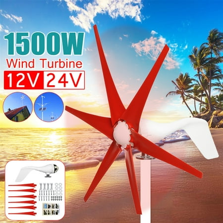 1500W Electric Wind Turbine Generator 6 Red Blades Windmill DC 12V/24V Strong Power Battery Powered Aerogenerator Green Energy Generating