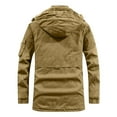 thumbnail image 3 of Brondbend Mens Coats Men's Jacket Hooded Long Sleeved Zipper Pocket Outerwear Solid Color Warm Jacket Loose Fit Work Tops Khaki, 3 of 4